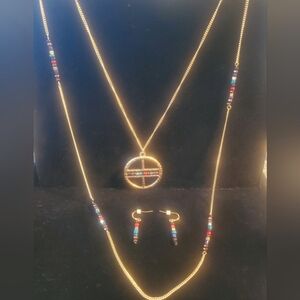 Double chain necklace with matching earings